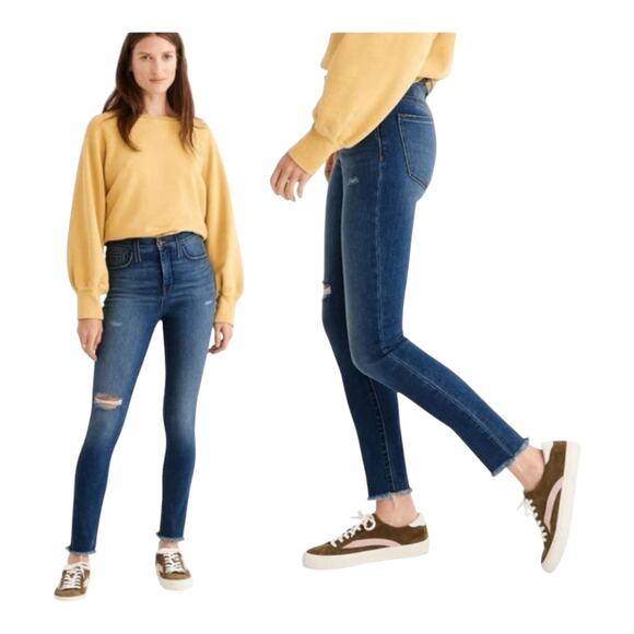 Madewell Roadtripper High Rise Distressed Raw Hem Skinny Jeans Women's 27T - Picture 2 of 9